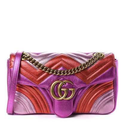 Gucci Metallic Calfskin Matelasse Small GG Marmont Shoulder Bag Fuchsia 1 of 11