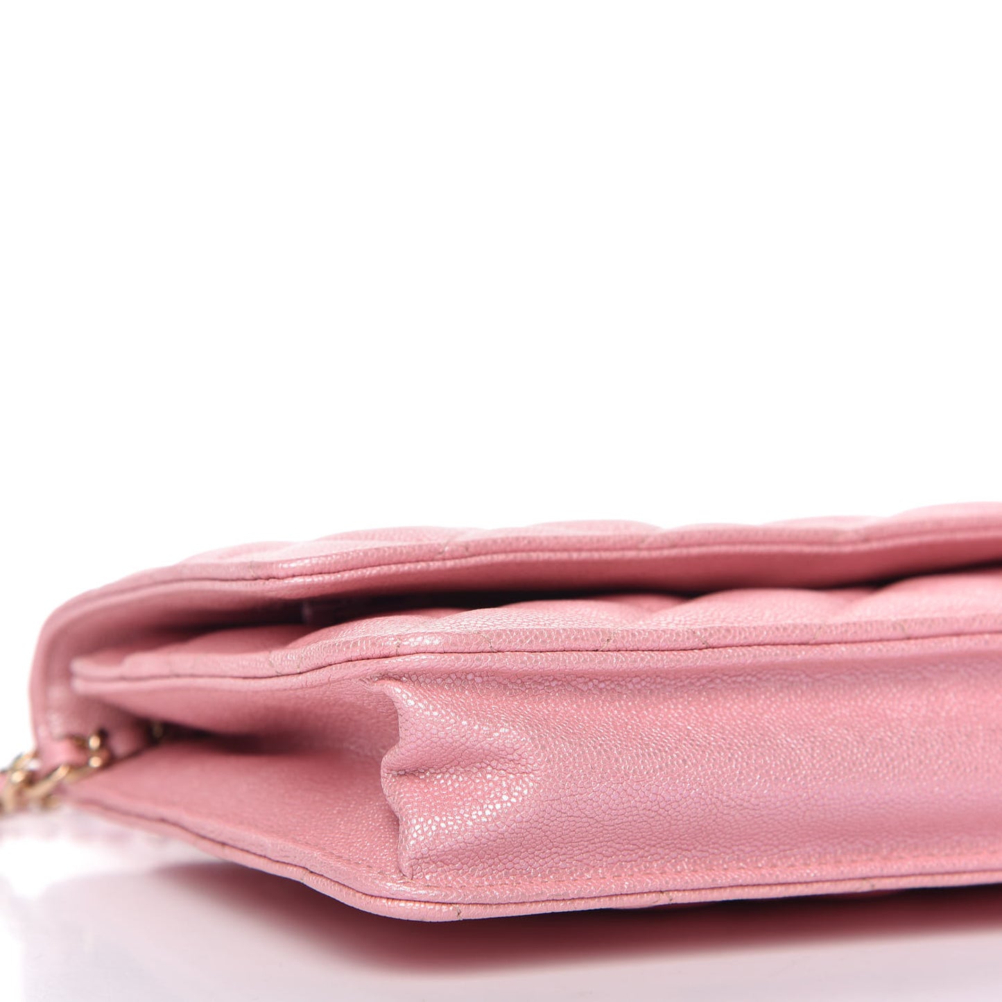 Iridescent Caviar Quilted Wallet on Chain WOC Rose Pink