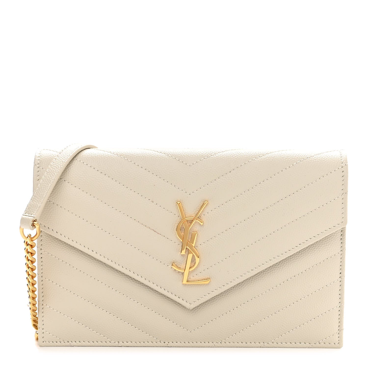 Saint Laurent Grain De Poudre Matelasse Chevron Cassandre Envelope Chain Wallet Nude Powder 1 of 8