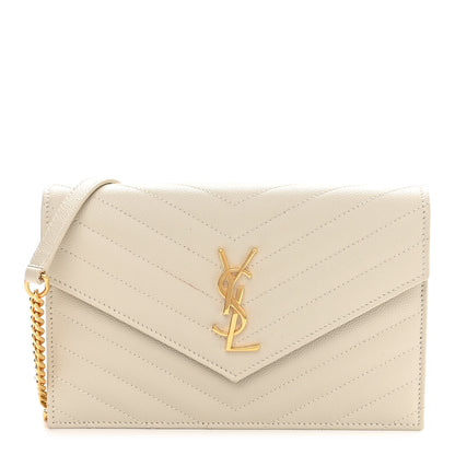 Saint Laurent Grain De Poudre Matelasse Chevron Cassandre Envelope Chain Wallet Nude Powder 1 of 8