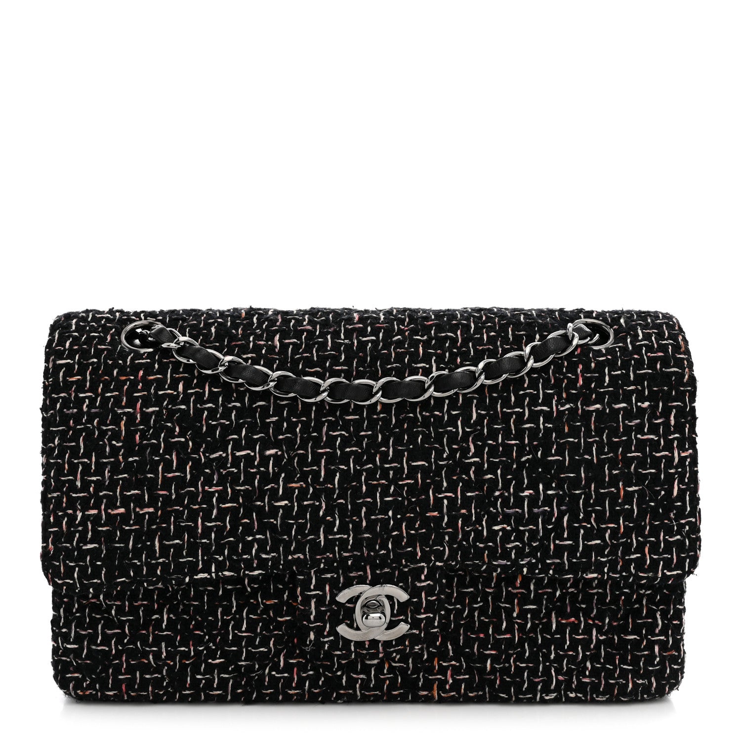 Chanel Tweed Quilted Medium Double Flap Black 1 of 11