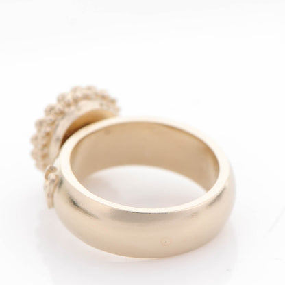 Chanel Pearl Crystal CC Ring 52 6 Gold Pearly White 3 of 5