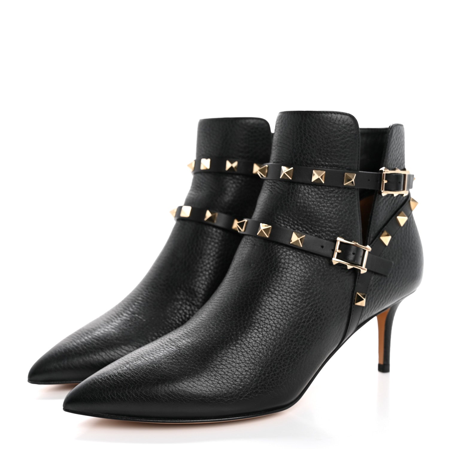 Valentino Garavani Pebbled Calfskin Rockstud Double Buckle 65mm Ankle Boots 38.5 Black 4 of 13