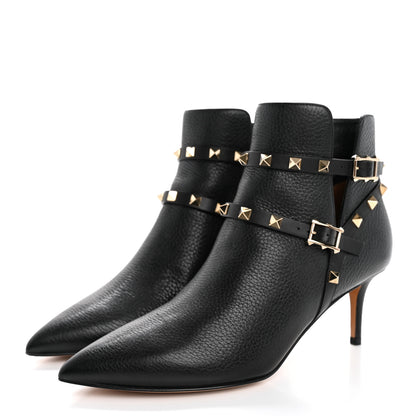 Valentino Garavani Pebbled Calfskin Rockstud Double Buckle 65mm Ankle Boots 38.5 Black 4 of 13