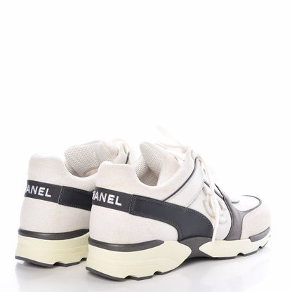 Chanel Suede Calfskin CC Sneakers 37 White Grey 4 of 9