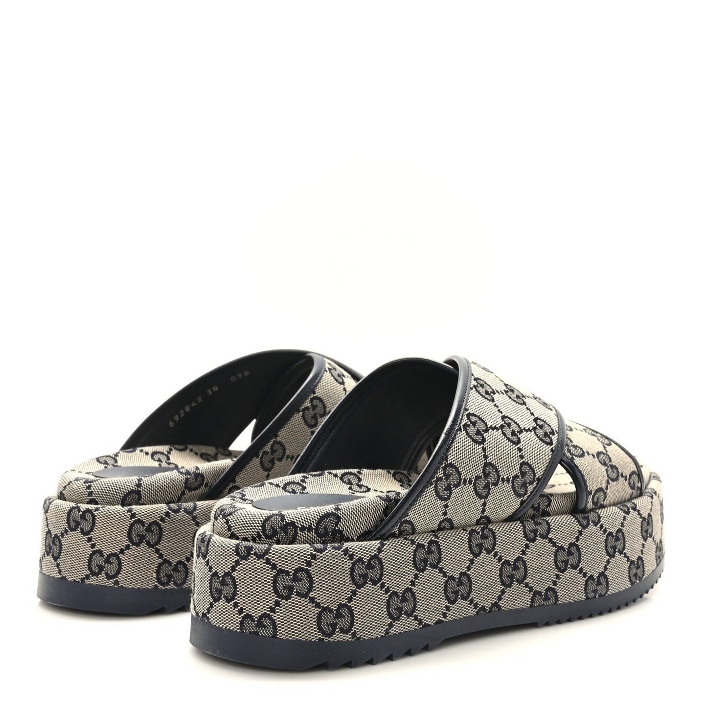 Monogram Criss Cross Platform Slide Sandals 38 Beige Blue