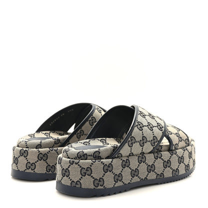 Gucci Monogram Criss Cross Platform Slide Sandals 38 Beige Blue 4 of 7