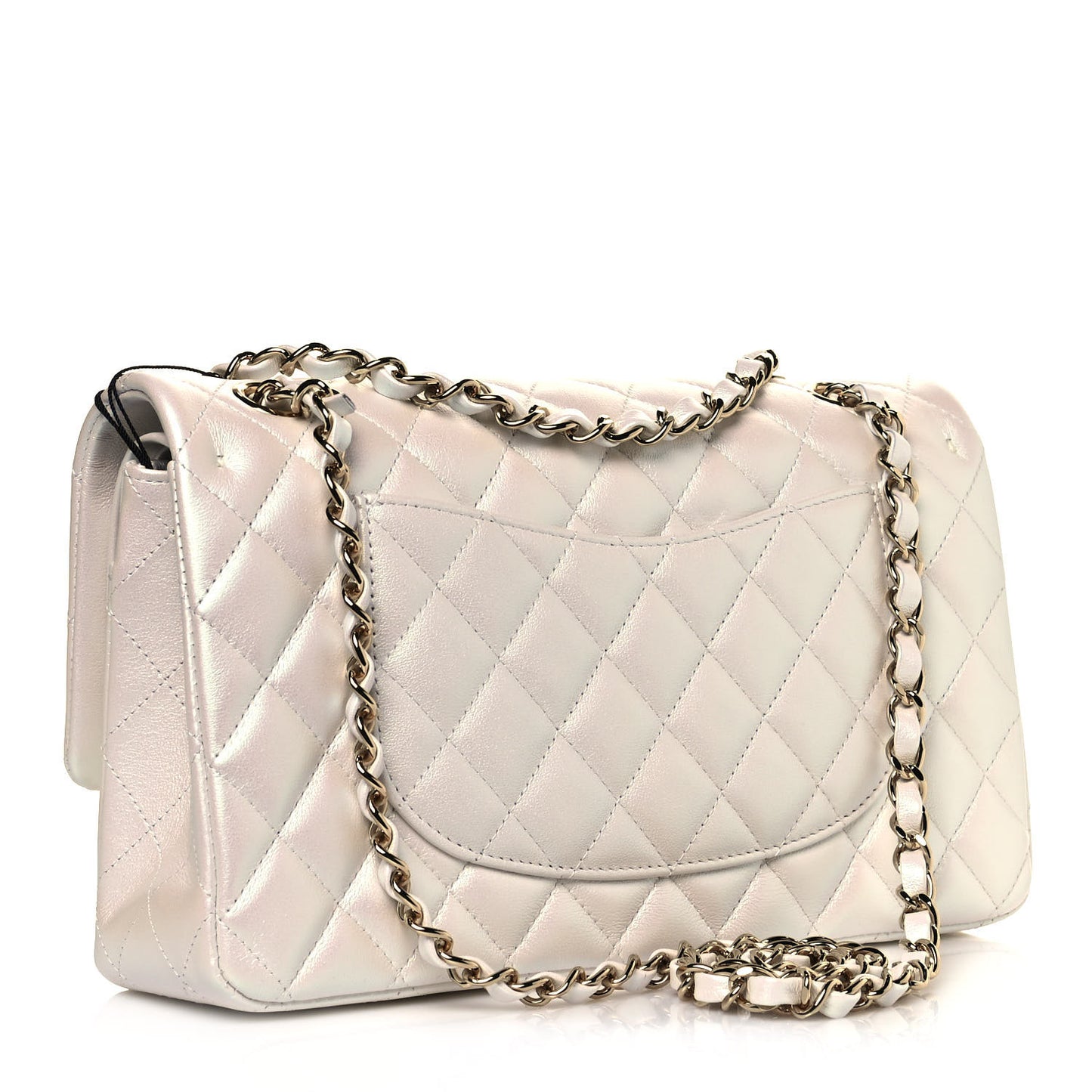 Iridescent Lambskin Quilted Medium Double Flap Ivory