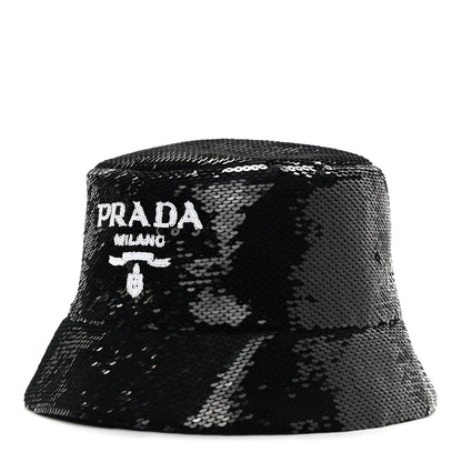 Prada Paillettes Logo Bucket Hat S Black 1 of 9
