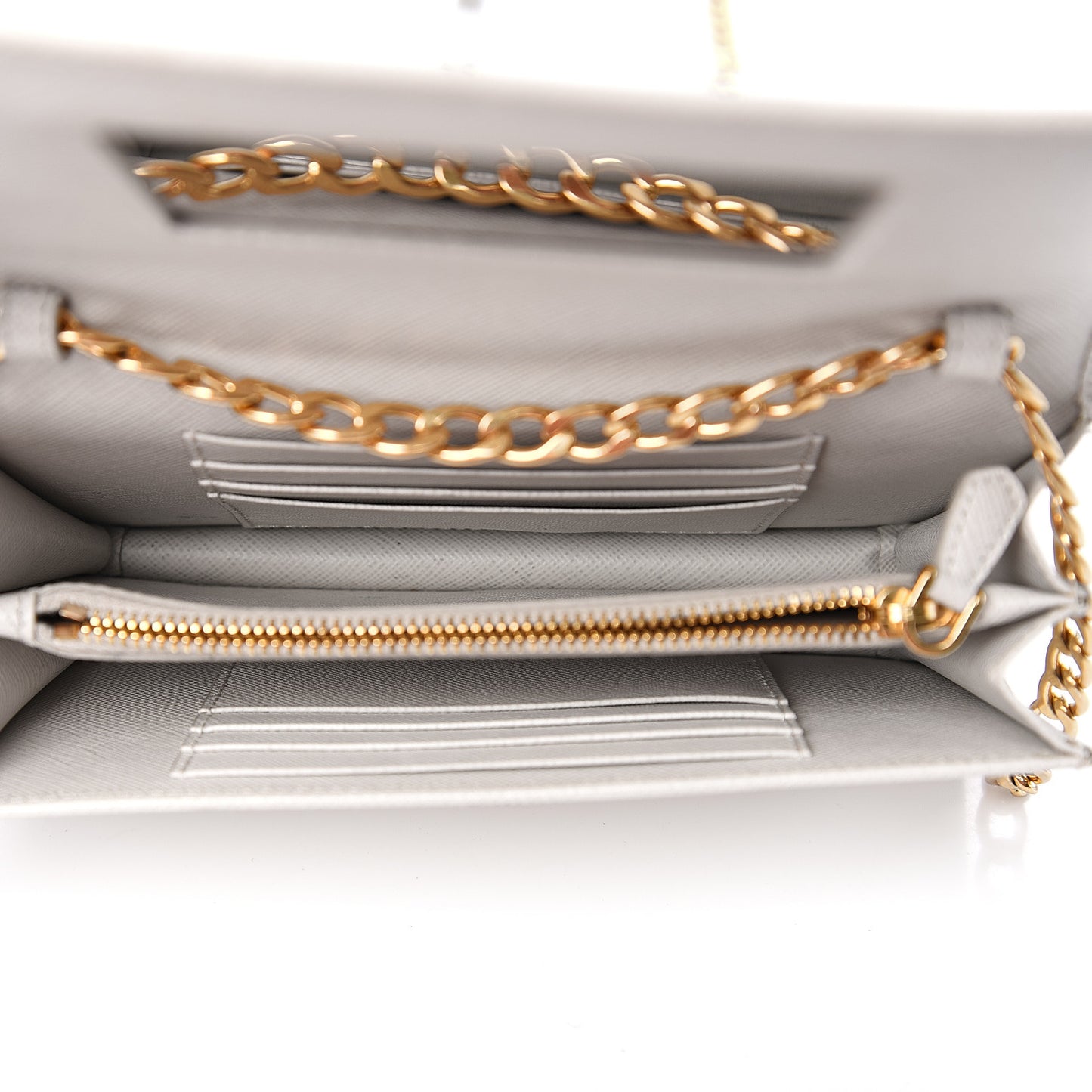 Saffiano Lux Chain Wallet White
