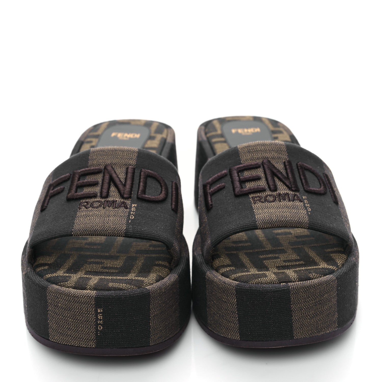 Fendi Jacquard Womens FF Sunshine Flatform Slide Sandals 38 Tabacco Black 2 of 10