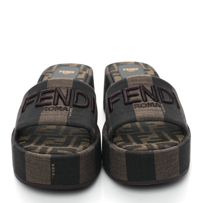 Fendi Jacquard Womens FF Sunshine Flatform Slide Sandals 38 Tabacco Black 2 of 10