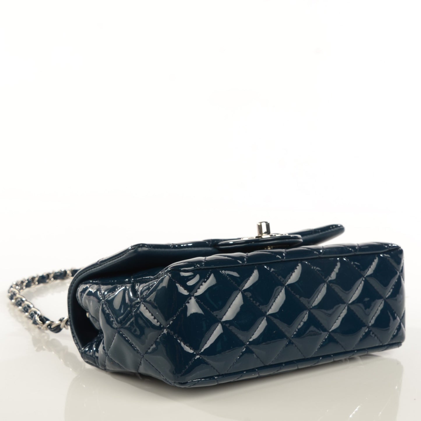 Patent Calfskin Quilted Mini Rectangular Flap Navy Blue