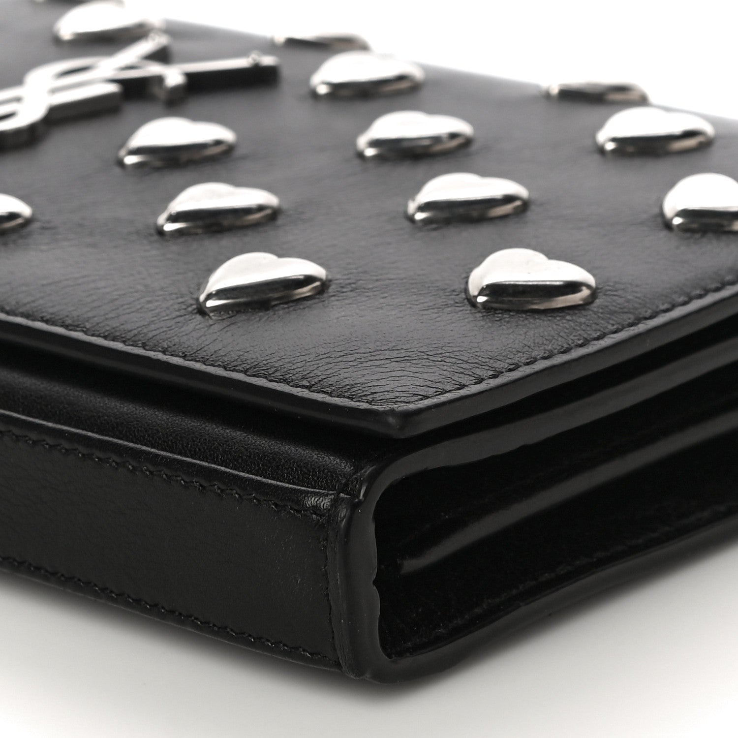 Saint Laurent Calfskin Heart Studded Monogram Chain Wallet Black 10 of 17