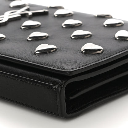 Saint Laurent Calfskin Heart Studded Monogram Chain Wallet Black 10 of 17