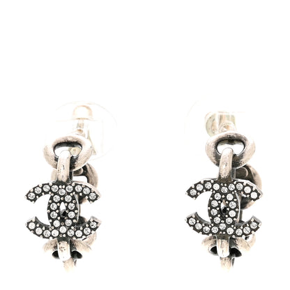 Chanel Crystal CC Chain Hoop Earrings Silver 1 of 5