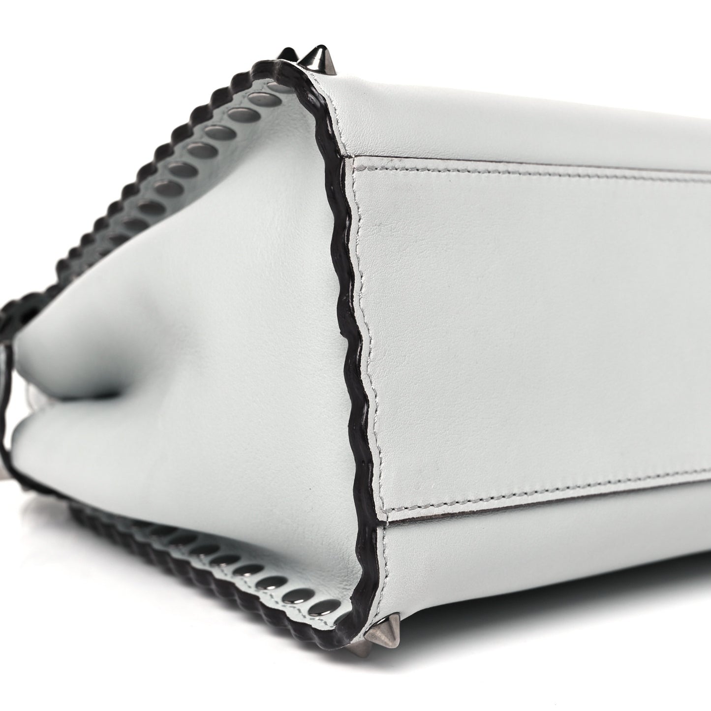 Vitello Seta Shiny Nappa Scalloped Studded Mini Peekaboo Iconic Satchel Grigio Perla