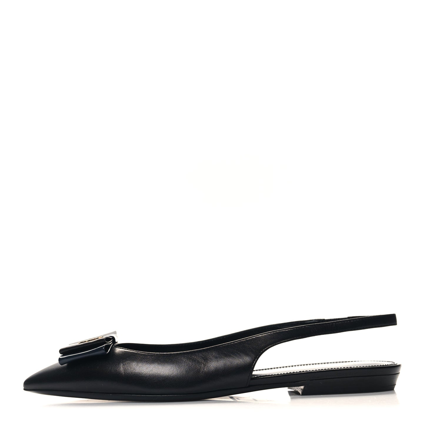 Patent Smooth Lambskin Anais Slingback Flats 36 Navy Black