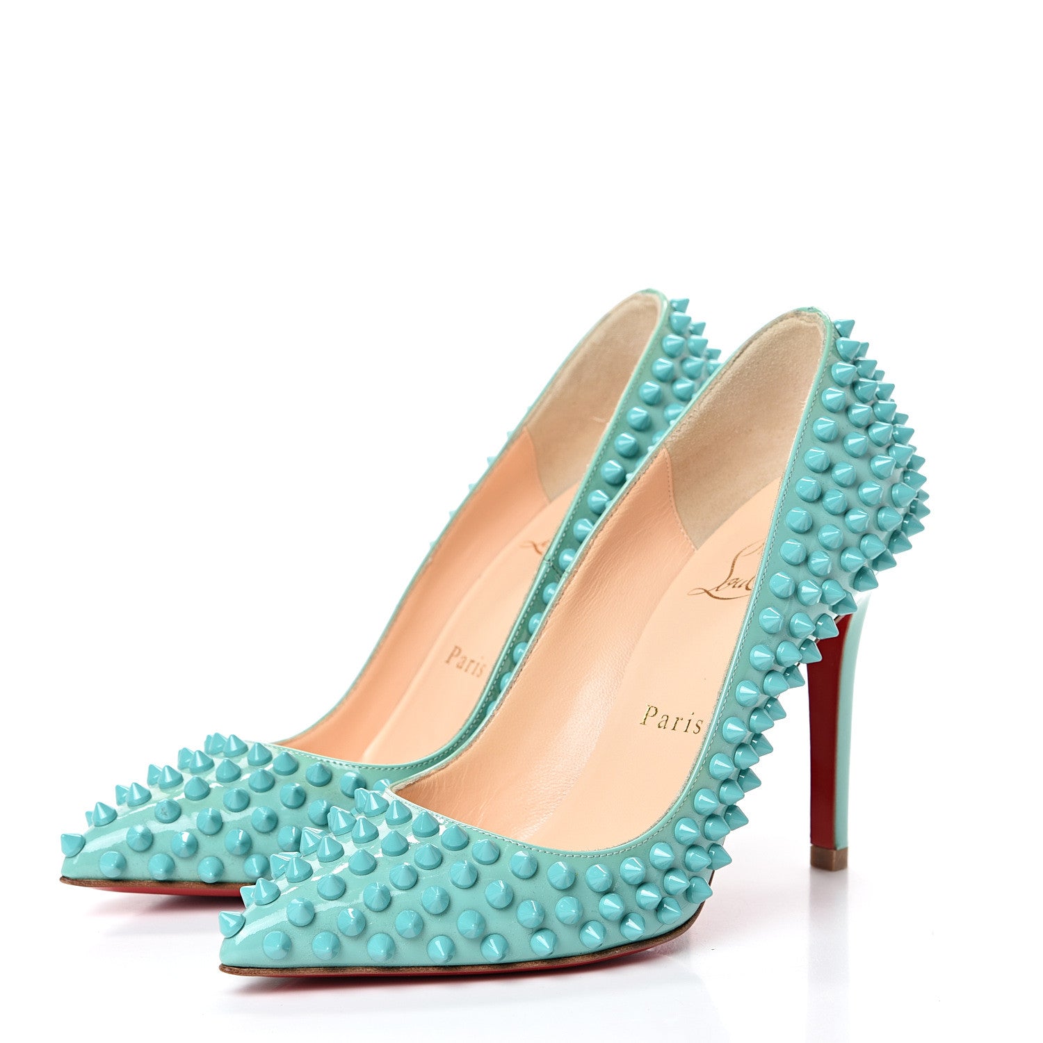 Christian Louboutin Patent Pigalle Spikes 100 Pumps 35 Aquamarine 3 of 10