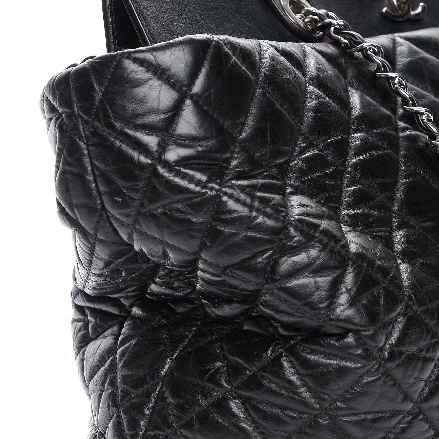 Aged Calfskin Quilted Be CC Tote Black