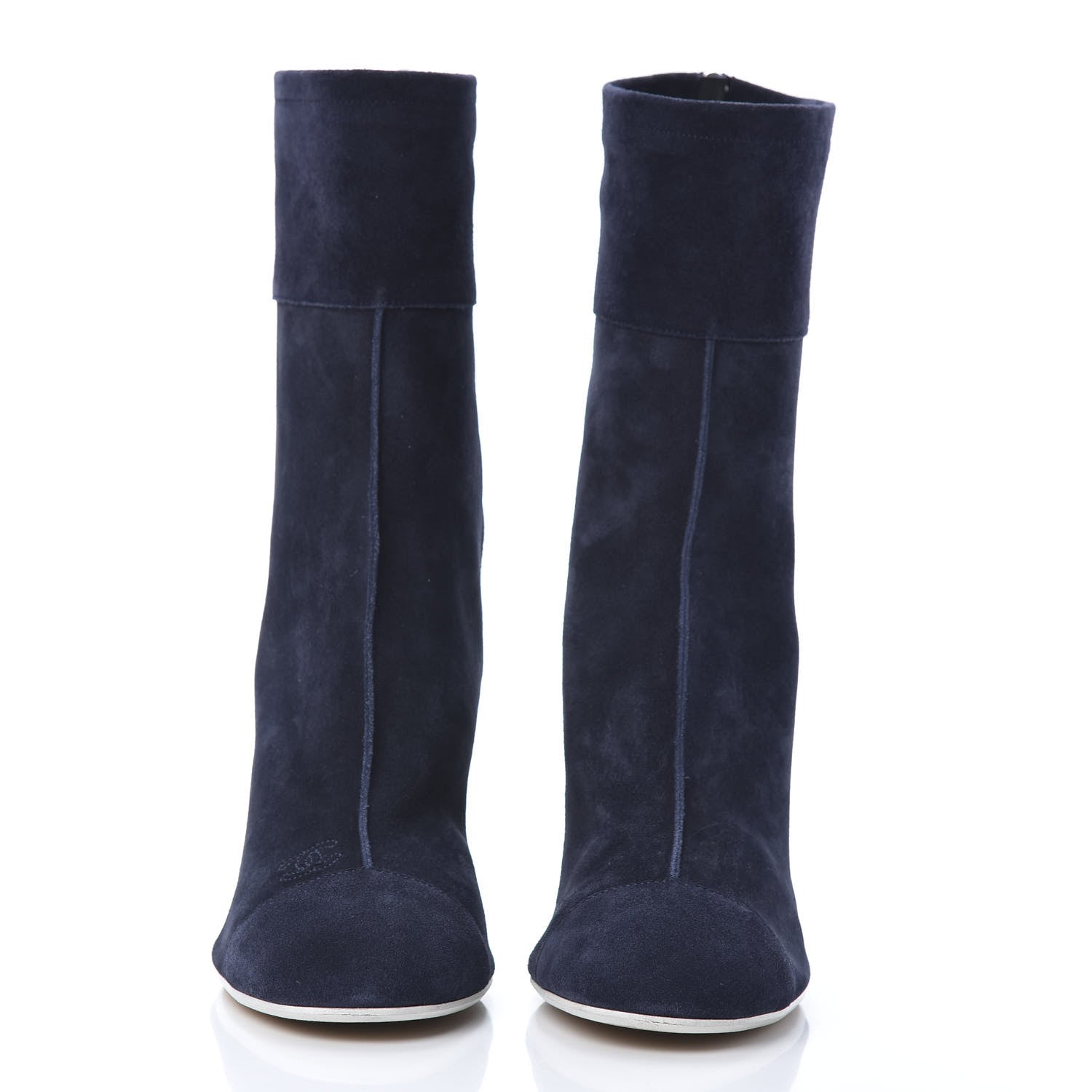Chanel Suede Calfskin Cap Toe Short Boots 41.5 Navy Blue 2 of 8