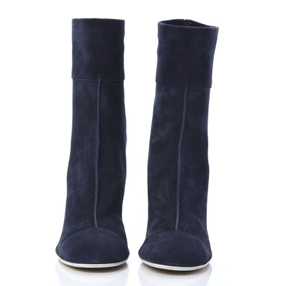 Chanel Suede Calfskin Cap Toe Short Boots 41.5 Navy Blue 2 of 8