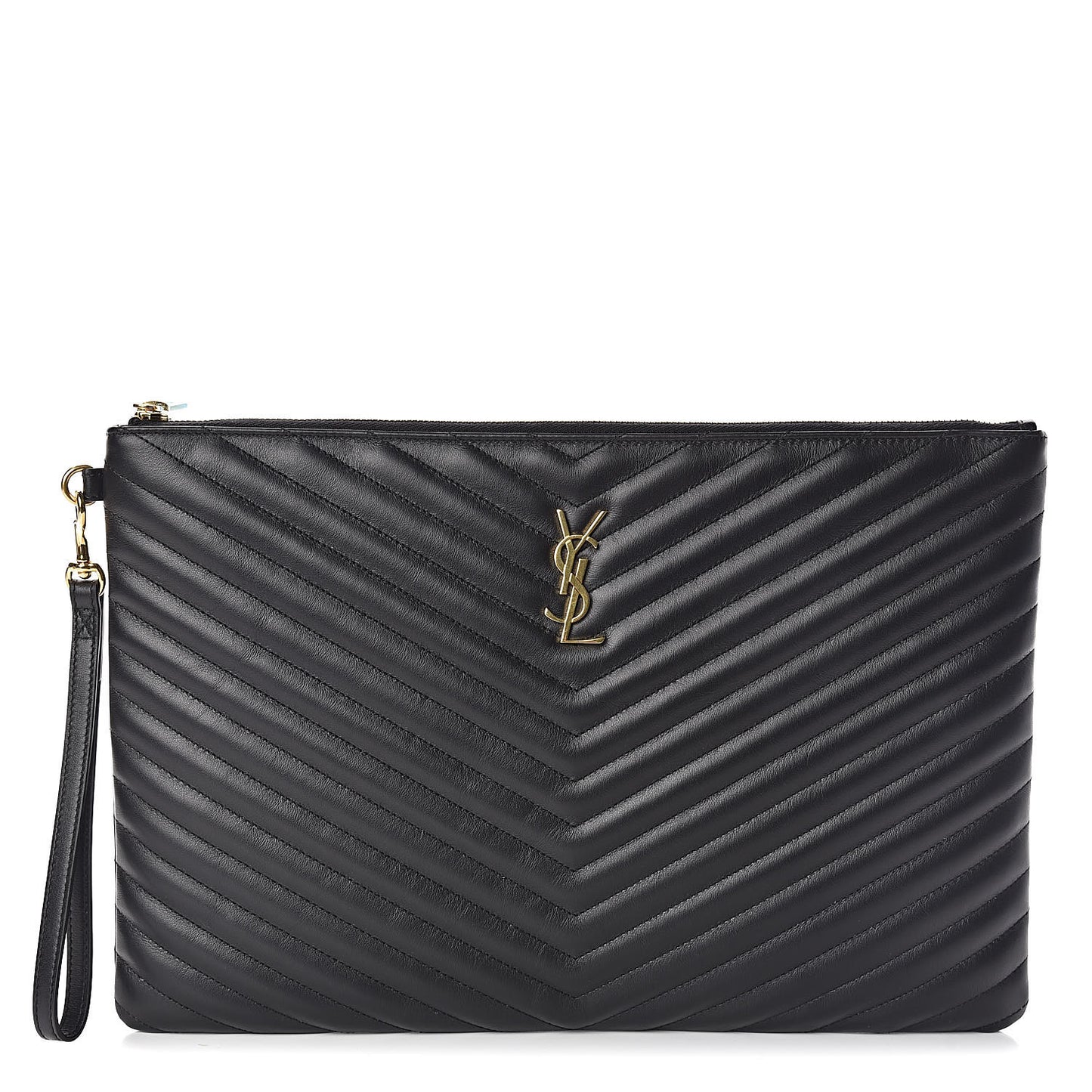 Calfskin Matelasse Chevron Monogram Document Holder Black