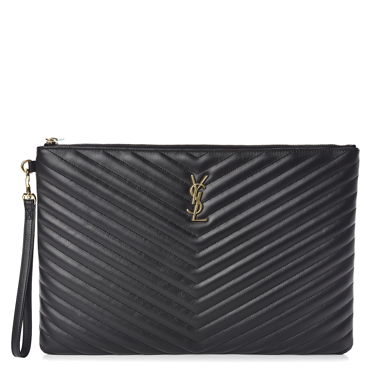 Saint Laurent Calfskin Matelasse Chevron Monogram Document Holder Black 1 of 9