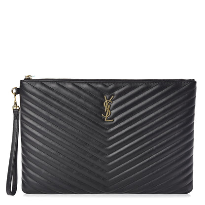 Saint Laurent Calfskin Matelasse Chevron Monogram Document Holder Black 1 of 9