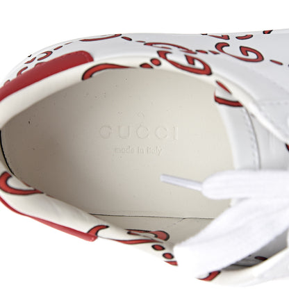 Gucci Calfskin GucciGhost Print Womens Ace Sneakers 37 White Hibiscus Red 6 of 15