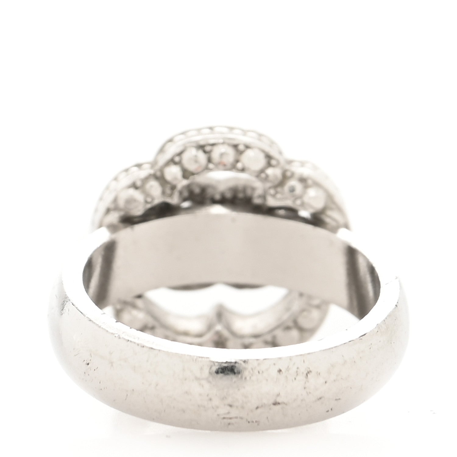 Chanel Crystal Coco Flapper Camellia CC Ring 49 5 Silver 3 of 4