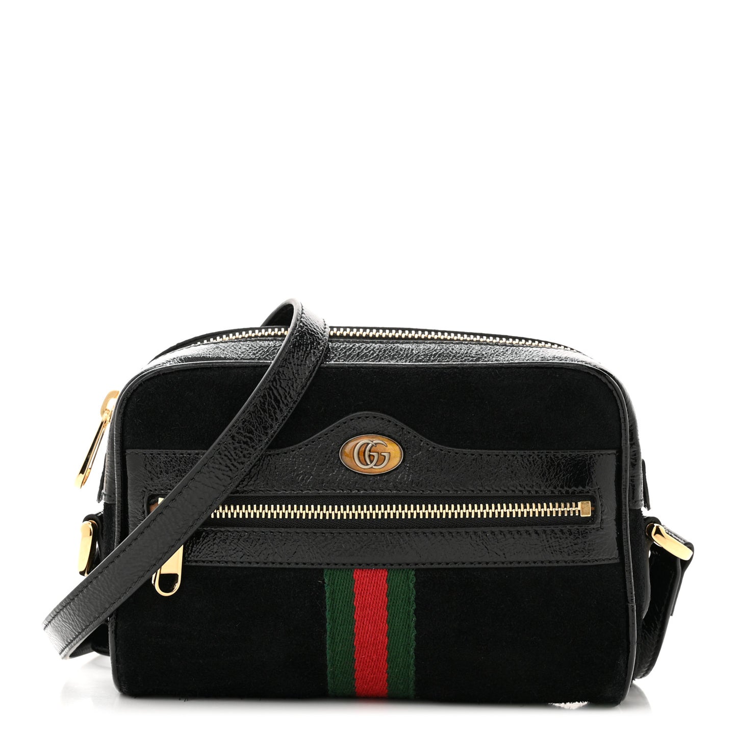 Suede Patent Web Mini Ophidia Shoulder Bag Black