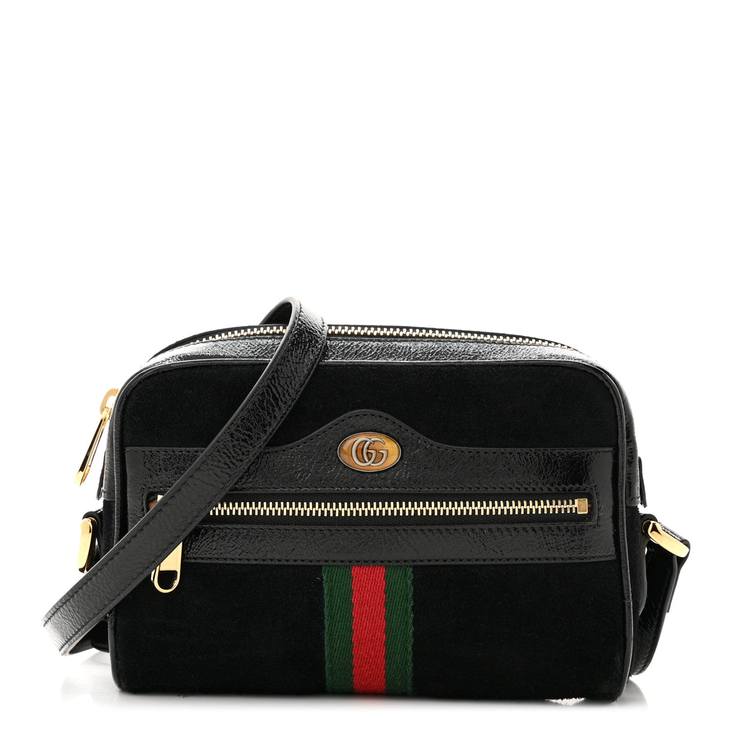 Gucci Suede Patent Web Mini Ophidia Shoulder Bag Black 1 of 11