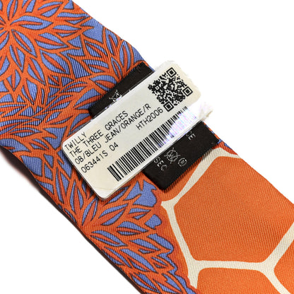 Hermes Silk The Three Graces Twilly Bleu Jean Orange Rouille 3 of 4