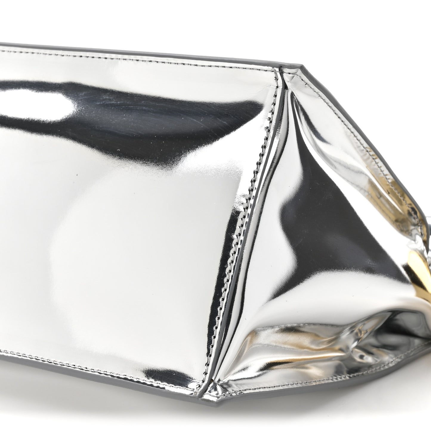 Metallic Patent Calfskin La Pochette Rond Carre Silver