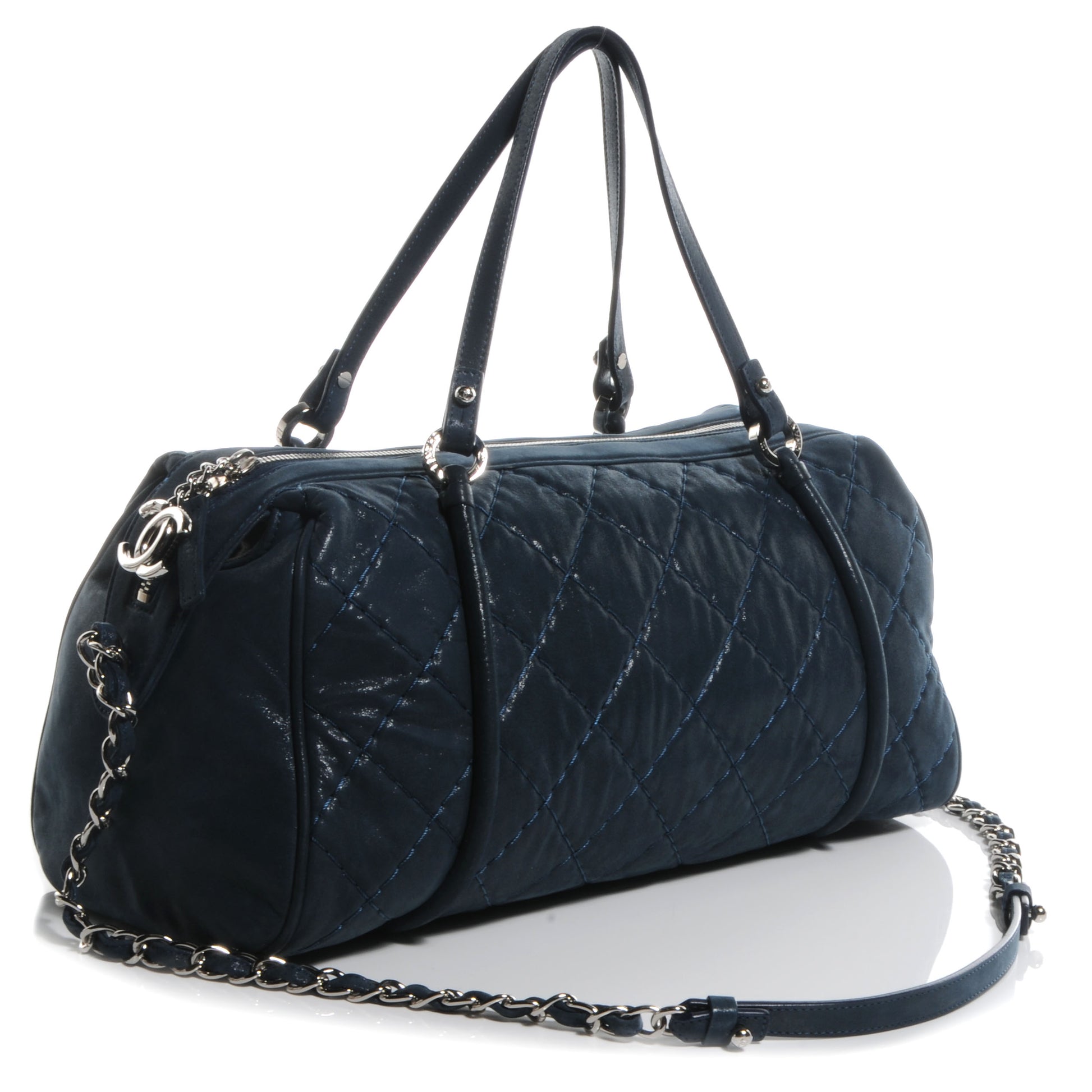 Chanel Quilted Iridescent Calfskin Bowler Navy Blue 3 of 7