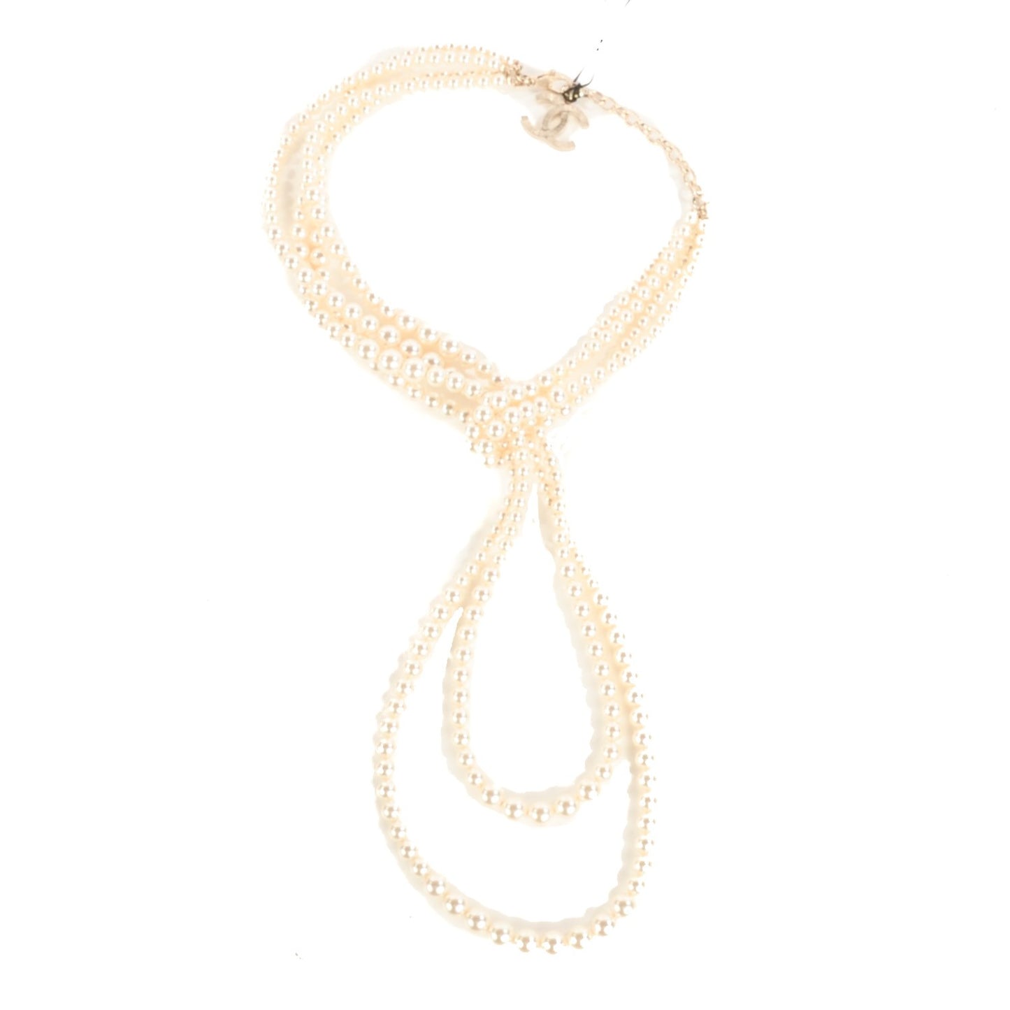 Pearl CC Long Necklace Light Gold