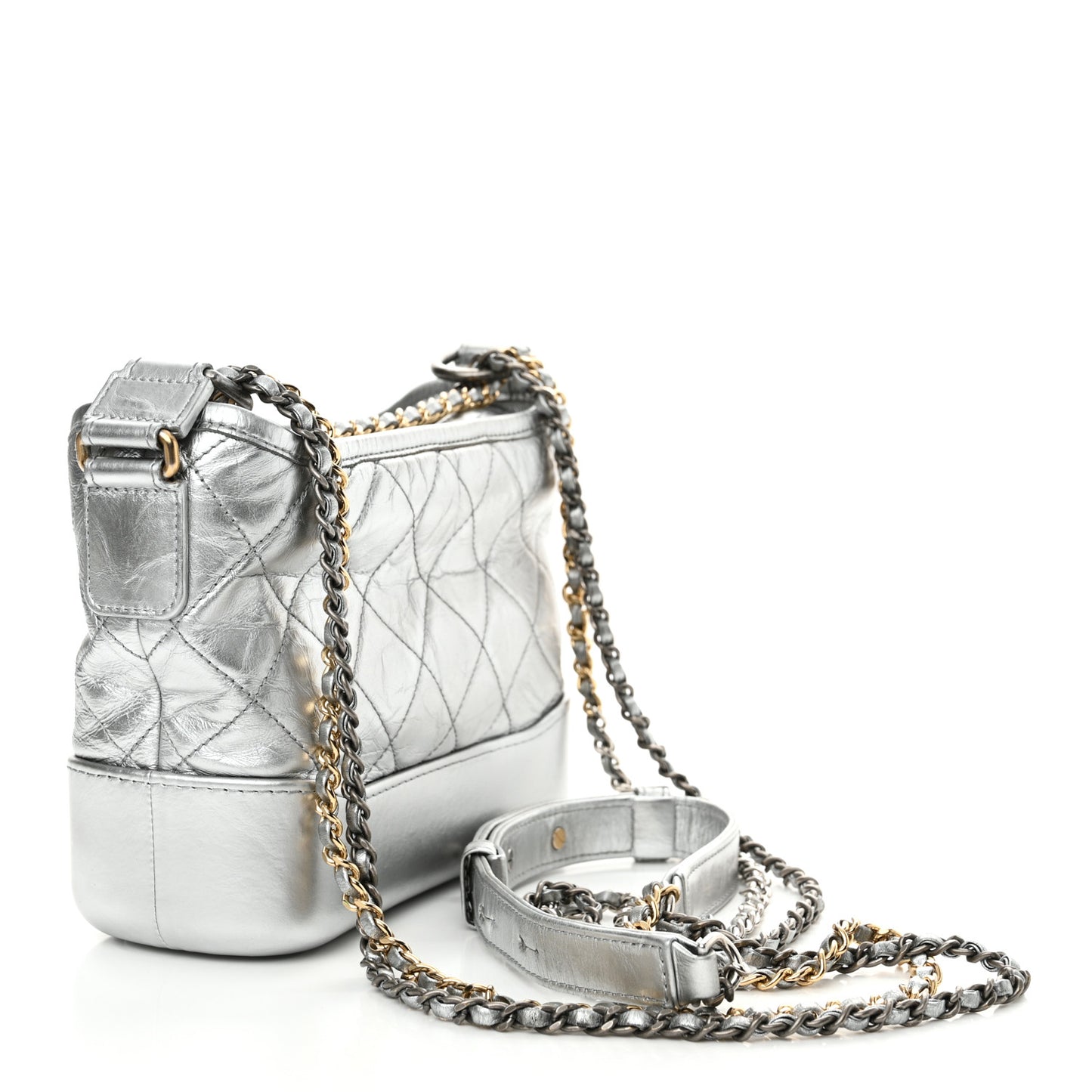 Metallic Aged Calfskin Quilted Small Gabrielle Hobo Silver