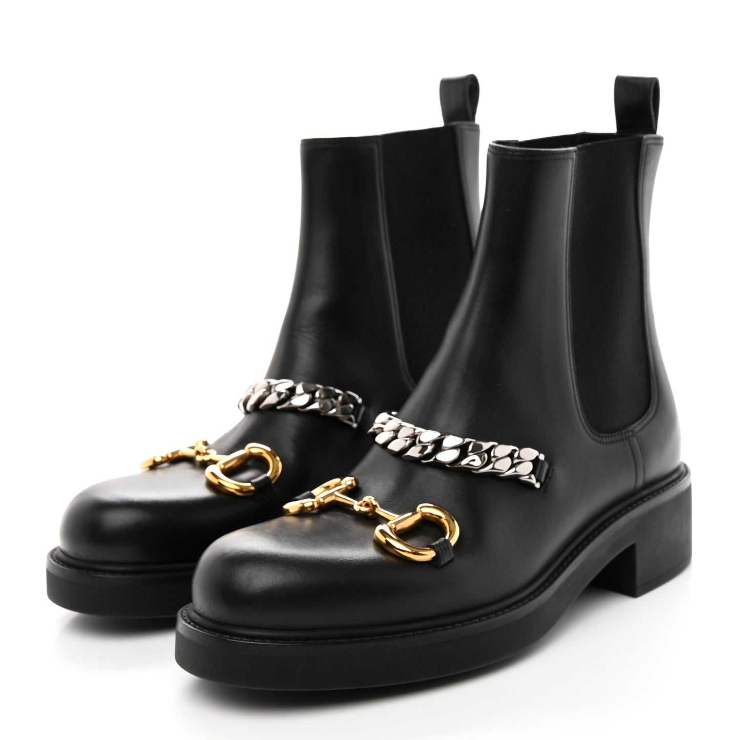 Flores Calfskin Horsebit Chain Ankle Boots 39 Black
