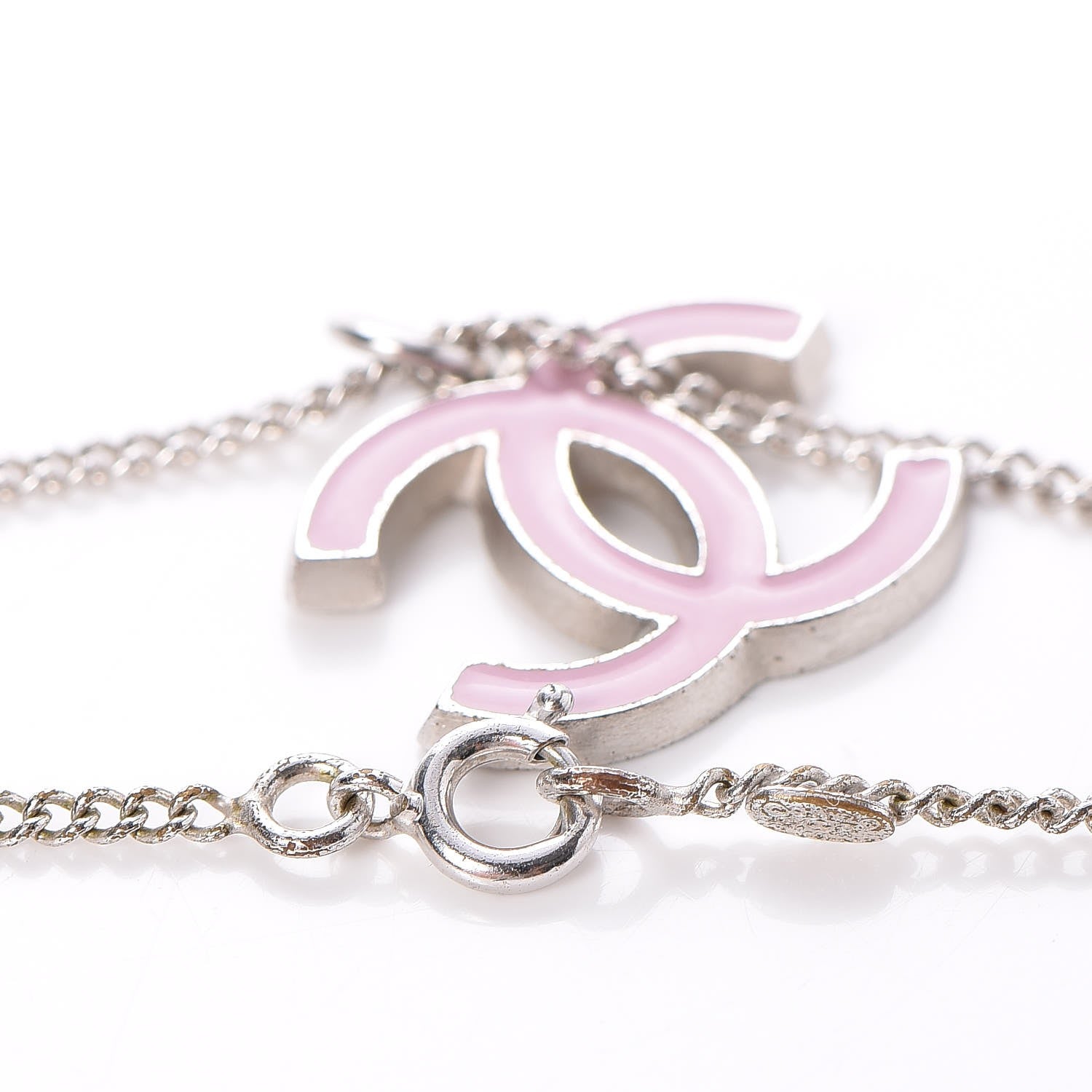 Chanel Enamel CC Necklace Silver Pink 6 of 6
