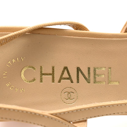 Chanel Goatskin Grosgrain Cap Toe CC Slingback Pumps 37 Beige Black 6 of 9