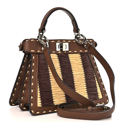 Fendi Cuoio Romano Raffia Woven Petite Peekaboo I SEE U Satchel Natural Gianduia 3 of 9