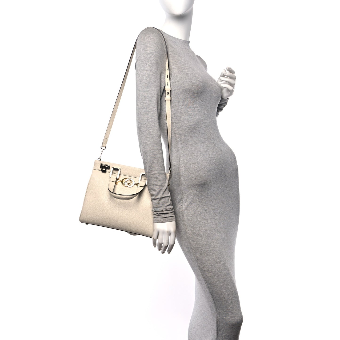 Grainy Calfskin Small Zumi Top Handle Bag Mystic White