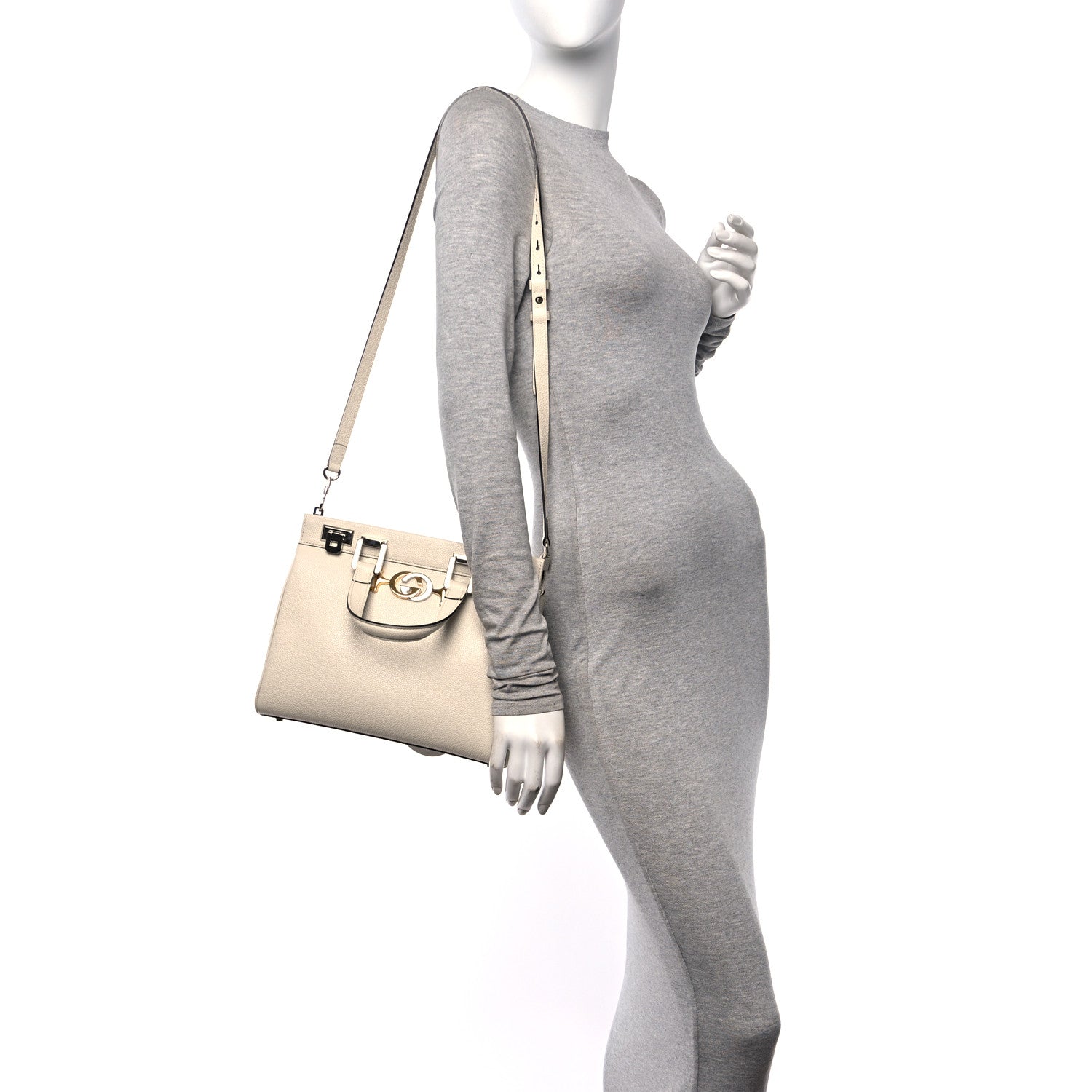 Gucci Grainy Calfskin Small Zumi Top Handle Bag Mystic White 3 of 10