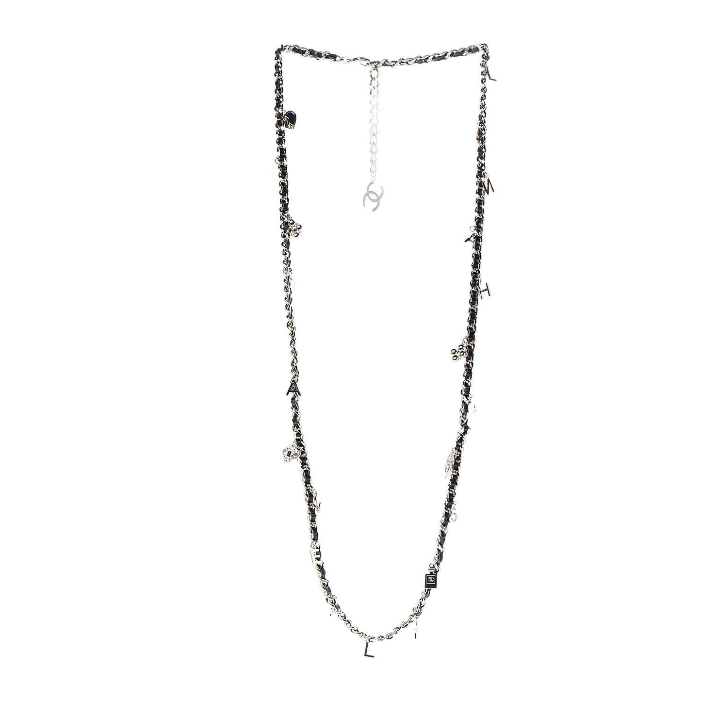Glazed Calfskin Crystal Charm Necklace Black Gold