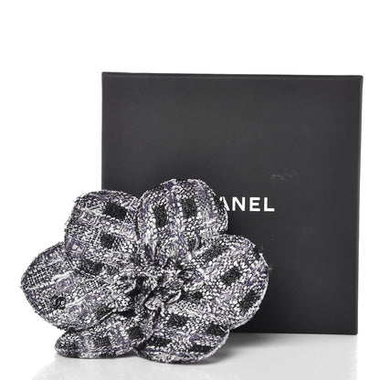 Chanel Tweed Camellia Brooch Blue Ecru Black 5 of 5