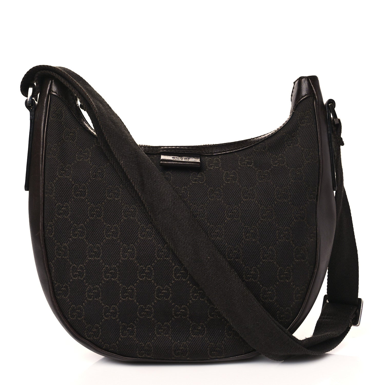 Gucci Denim Monogram Shoulder Bag Brown 1 of 12