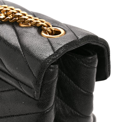 Saint Laurent Grain de Poudre Calfskin Y Quilted Monogram Medium Loulou Chain Satchel Black 14 of 14
