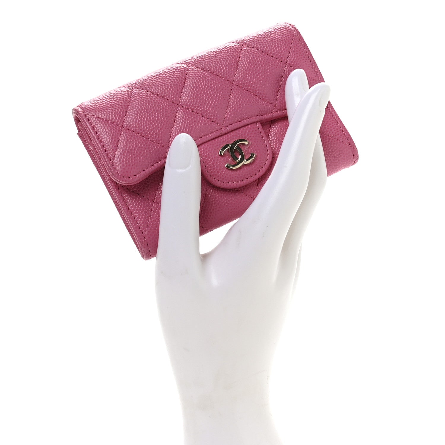 Chanel Caviar Quilted Flap Card Holder Wallet Pink 2 of 9