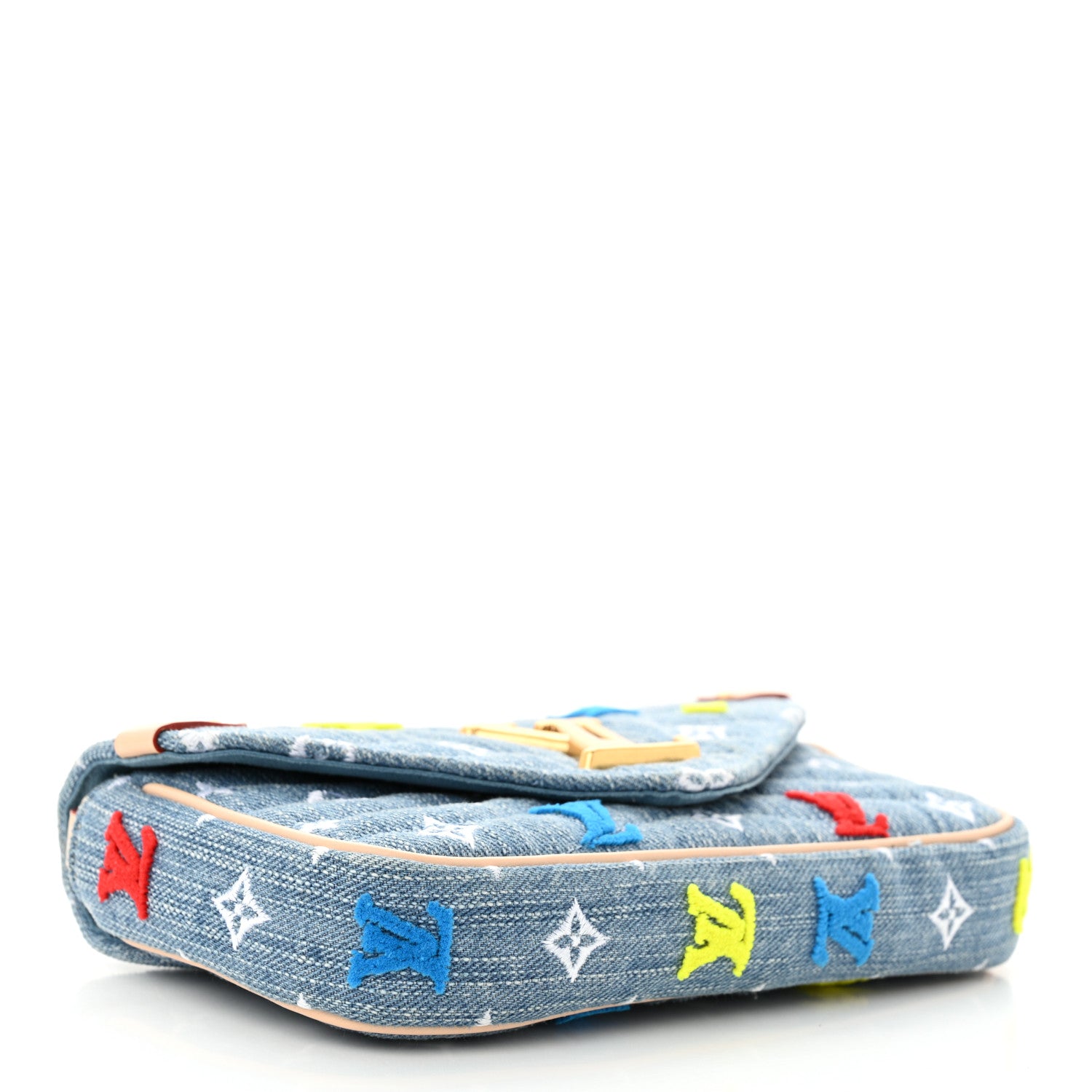 Louis Vuitton Embroidered Monogram Denim New Wave Chain Pochette Blue 4 of 11